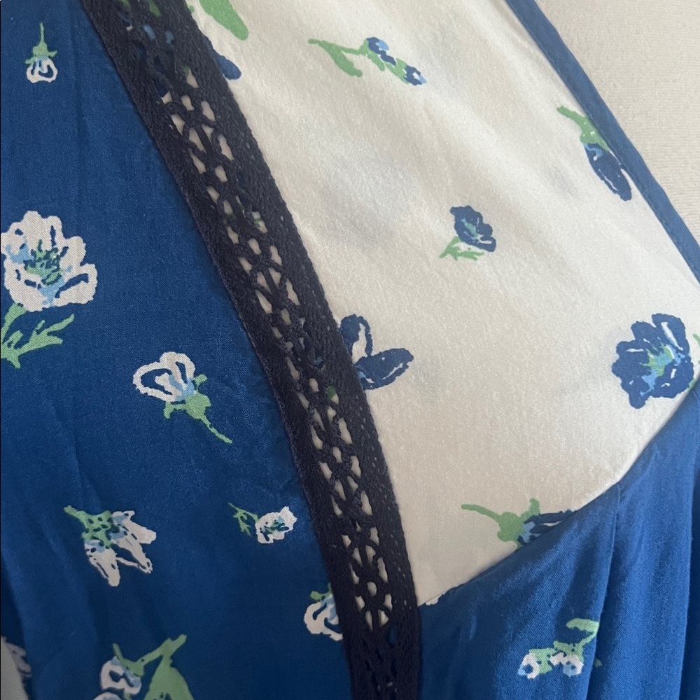 Matilda Jane Blue Floral Boho Festival Babydoll Dress | Lace Trim | Medium - Picture 5 of 10